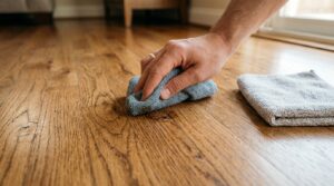 hand wiping sticky spot hardwood 89df24ccb2
